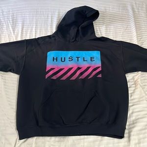 BLACK HOODIE WITH HUSTLE ON CHEST SIZE LARGE